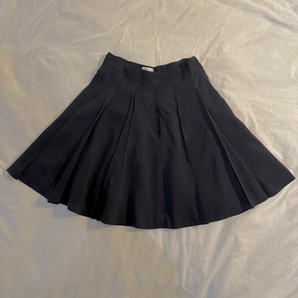 Maryam Nassir Zadeh Pleated Hilda Skirt in Navy Wool Blend